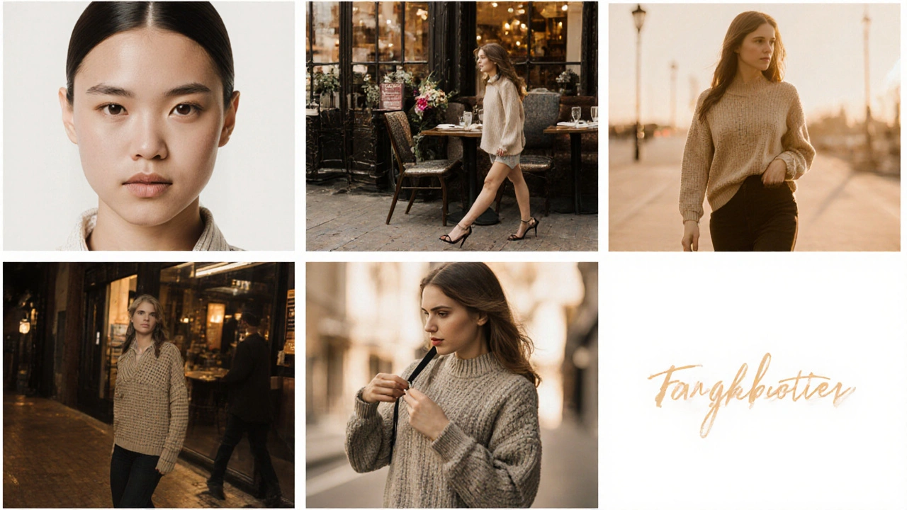 Five cohesive photos showing face, lifestyle, and subtle body shots with consistent warm lighting and natural style.