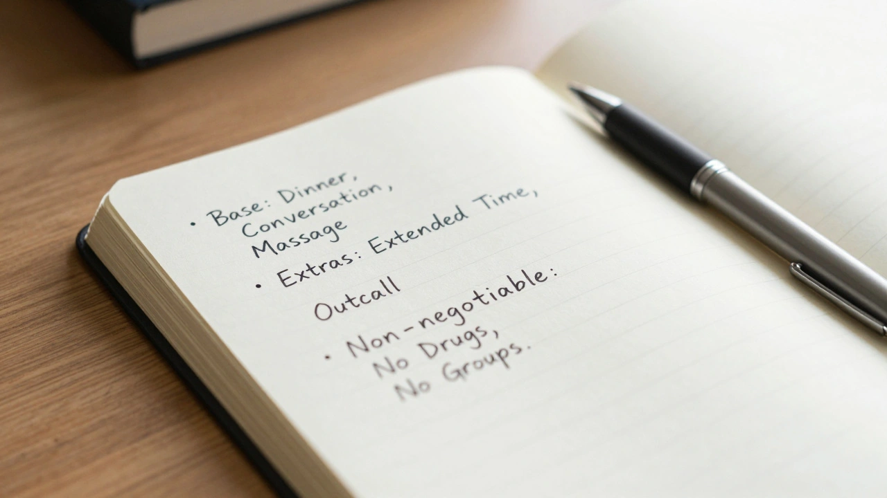 A handwritten list of professional boundaries on a wooden desk in morning light.