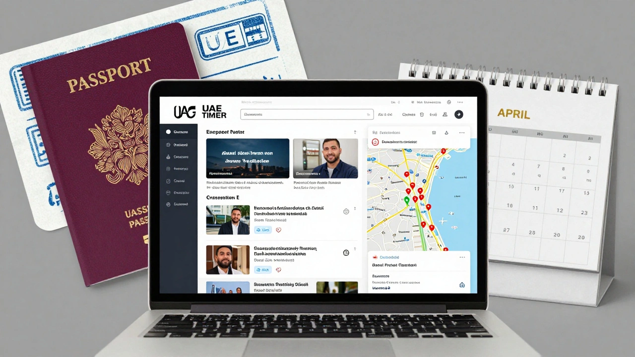 A digital collage showing online escort activities during Ramadan, with deleted location tags and an exit stamp on a passport.