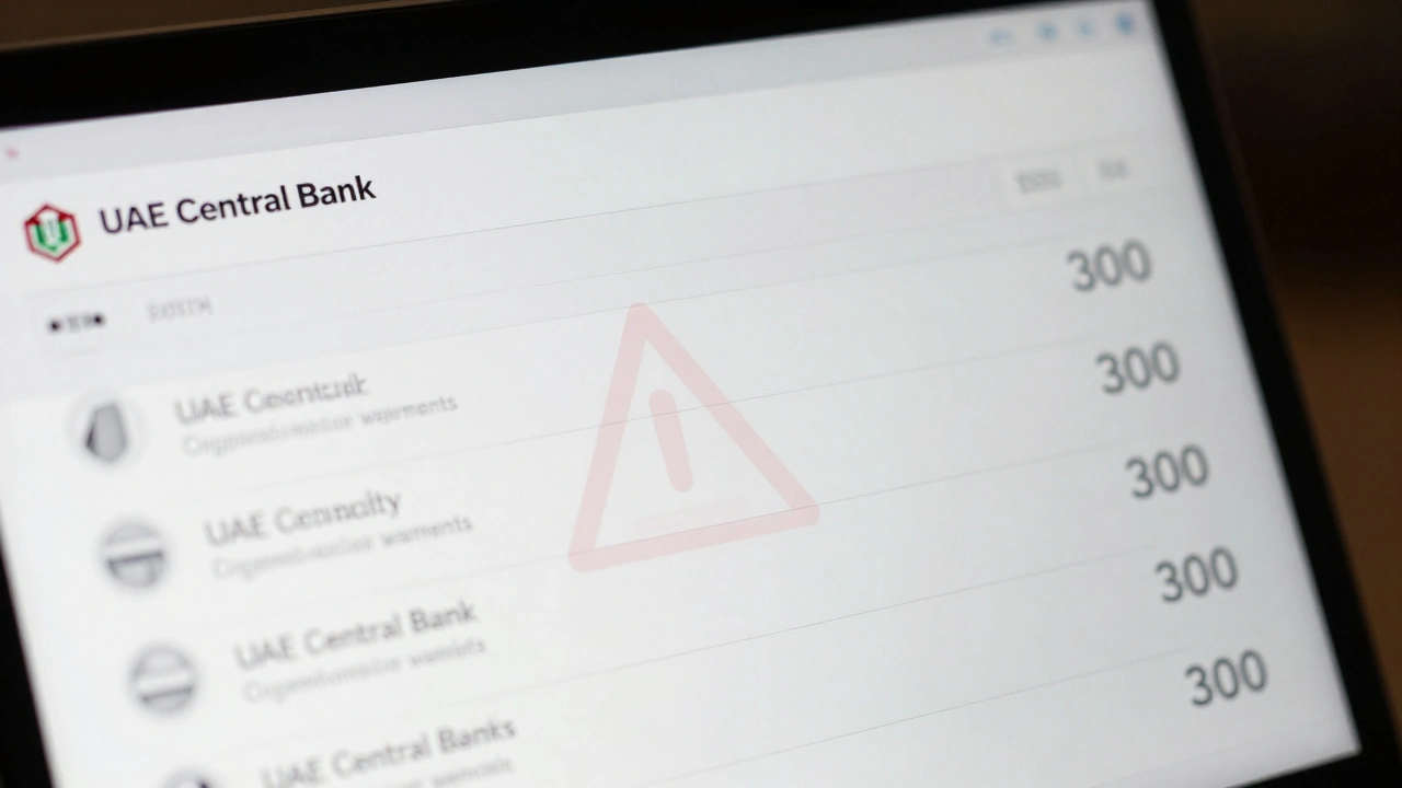 Laptop screen displaying five identical cryptocurrency payments with a red warning symbol overlay.